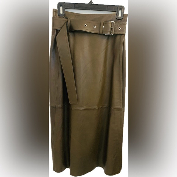 Massimo Dutti Leather Midi Skirt NWT - Picture 2 of 6